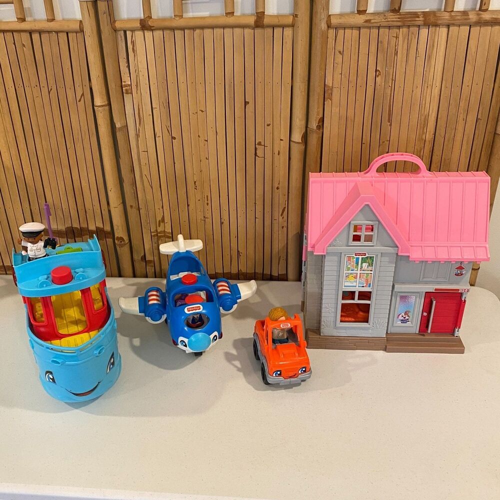Kidcore Vintage Fisher-Price Little People Lot Boat Plane House Truck Figurines